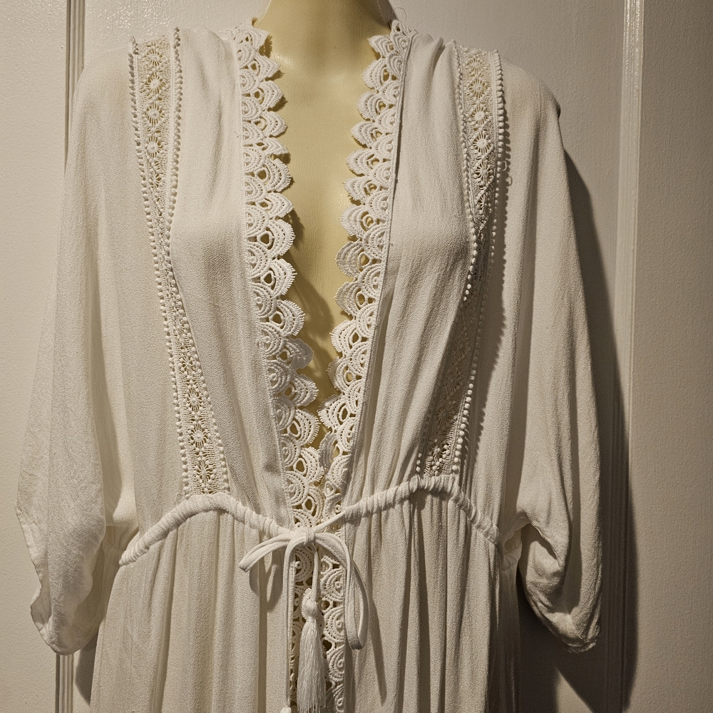 Elegant White Lace Trim Cover Up.